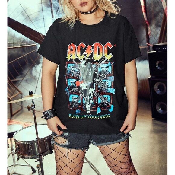 NWT SHEIN ROMWE X AC/DC Plus‎ Letter & Figure Graphic Drop Shoulder Tee Size 0XL - Picture 1 of 9